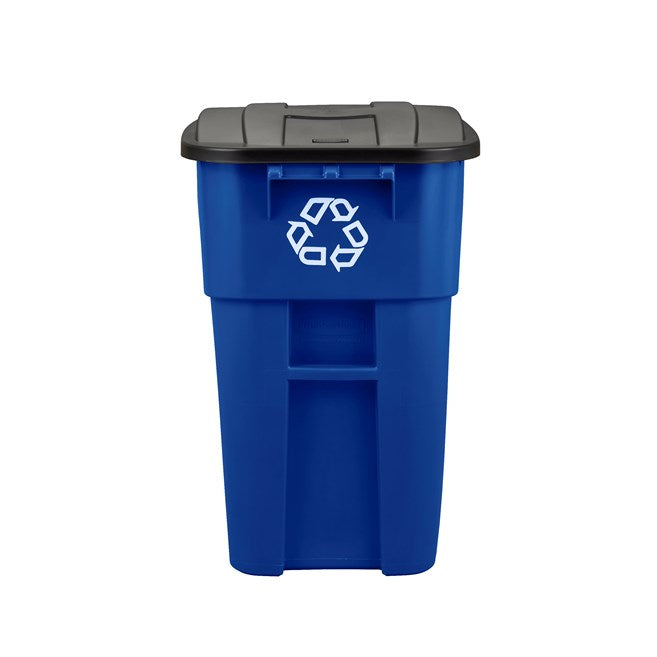 Rubbermaid Brute 50 Gallon Mobile Recycling Bin with Lid, Blue