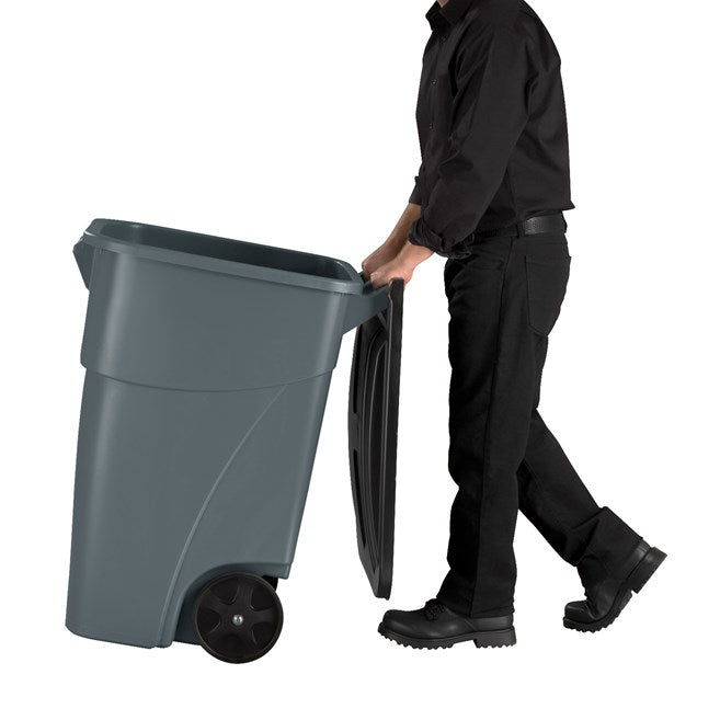 Rubbermaid Brute 50 Gallon Rectangular Mobile Trash Can with Lid, Grey