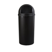 Rubbermaid Marshal Classic 15 Gallon Round Resin Trash Receptacle with Retainer Bands, Black