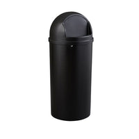 Rubbermaid Marshal Classic 15 Gallon Round Resin Trash Receptacle with Retainer Bands, Black
