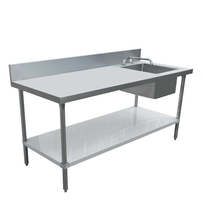 Nella 30" x 60" Stainless Steel Worktable with 6" Backsplash, Right Sink