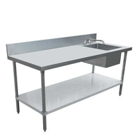Nella 30" x 60" Stainless Steel Worktable with 6" Backsplash, Right Sink