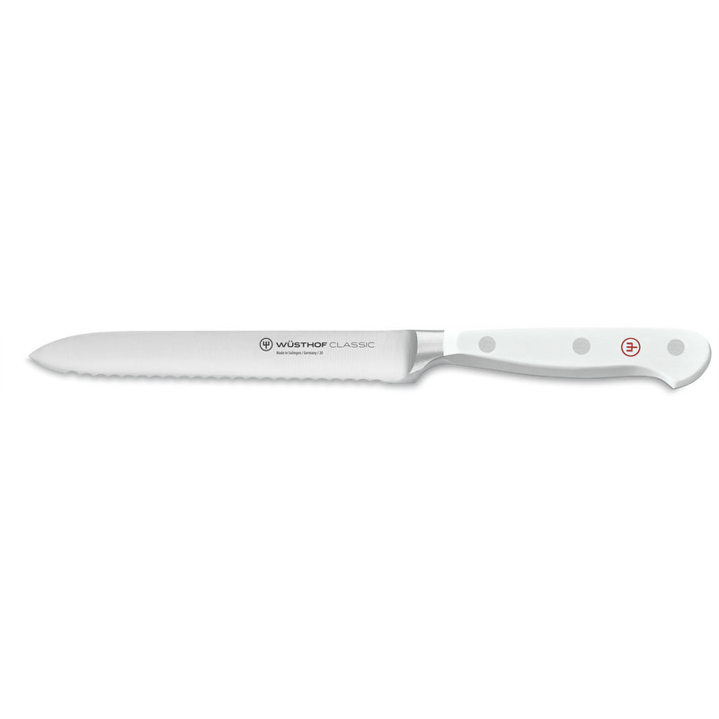 Wusthof Classic 5" Serrated Utility Knife, White Handle