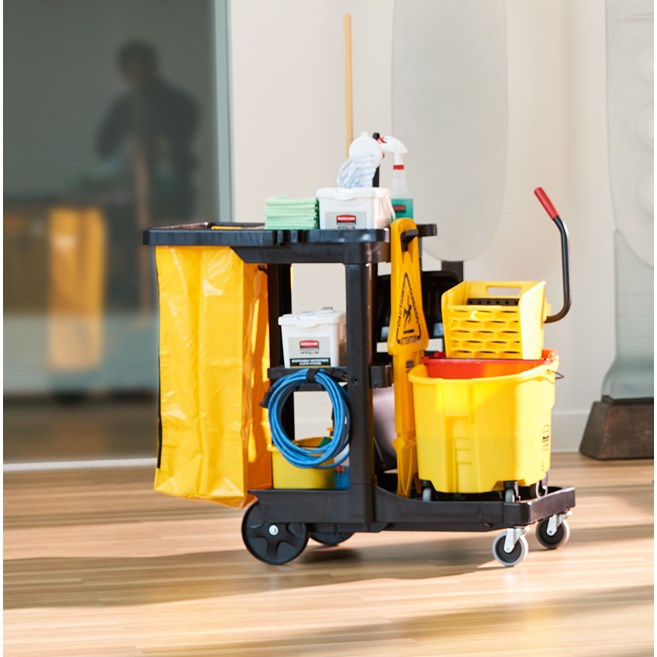 Rubbermaid Shelf Janitor Cart with Vinyl Zippered Bag
