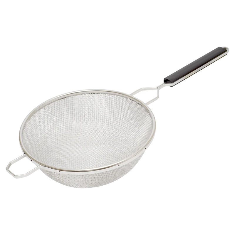 Browne 10.25" Meduim Double Mesh Strainer, Plastic Handle