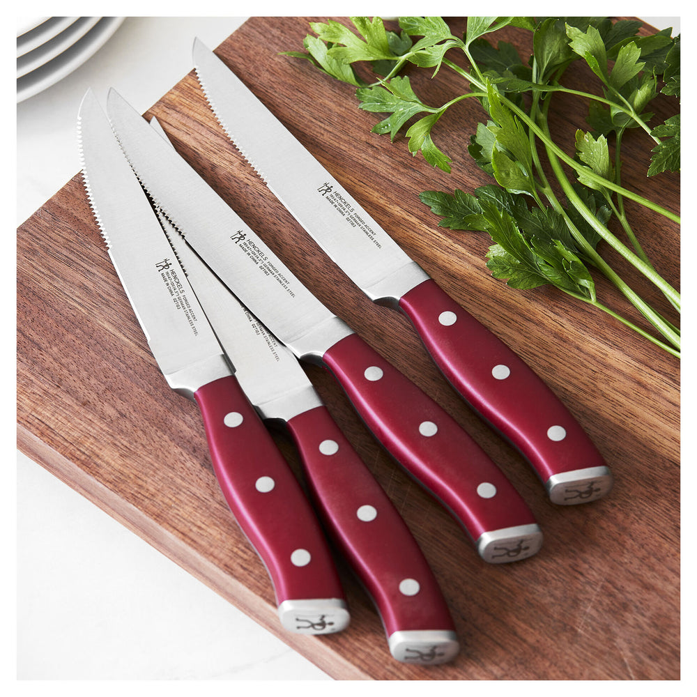 Zwilling Forged Accent 4 Piece Steak Knife Set with Red Handles