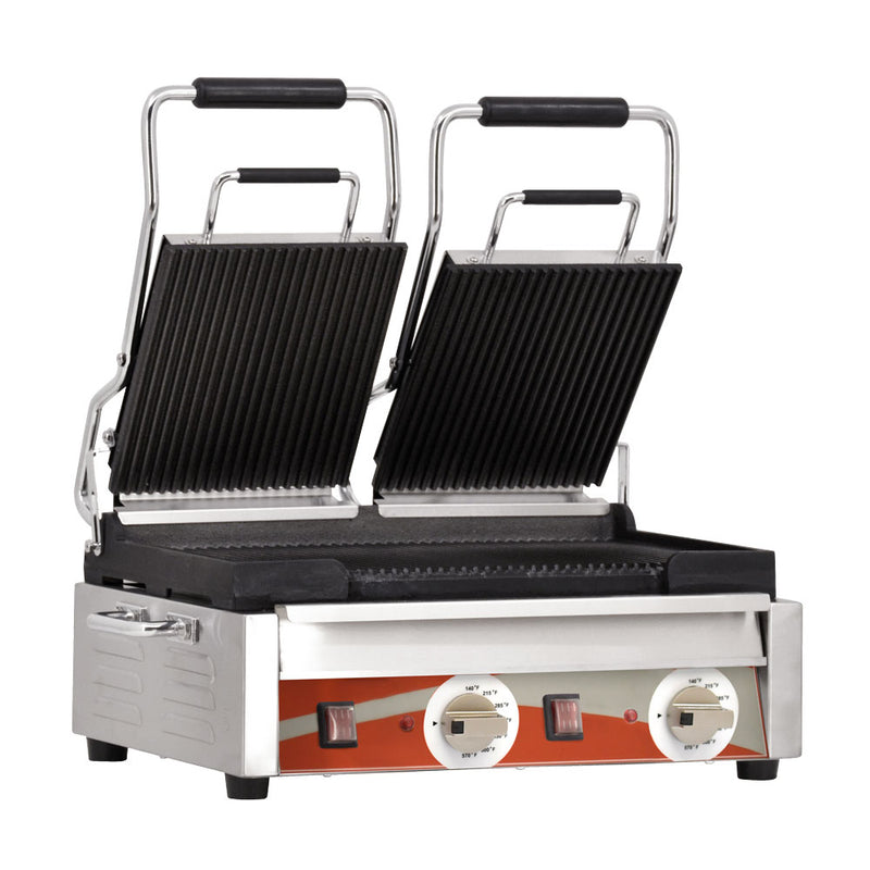 Nella 10" x 18" Double Panini Grill with Grooved Top & Bottom Grill Surface 220V