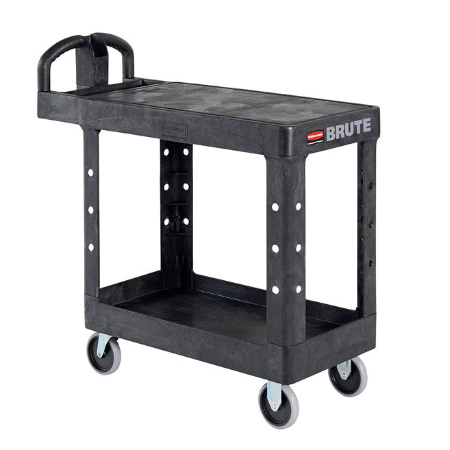 Rubbermaid Two Tier Utility Cart with Ergonomic Handle, Black - 38" x 19.3" x 33.4"