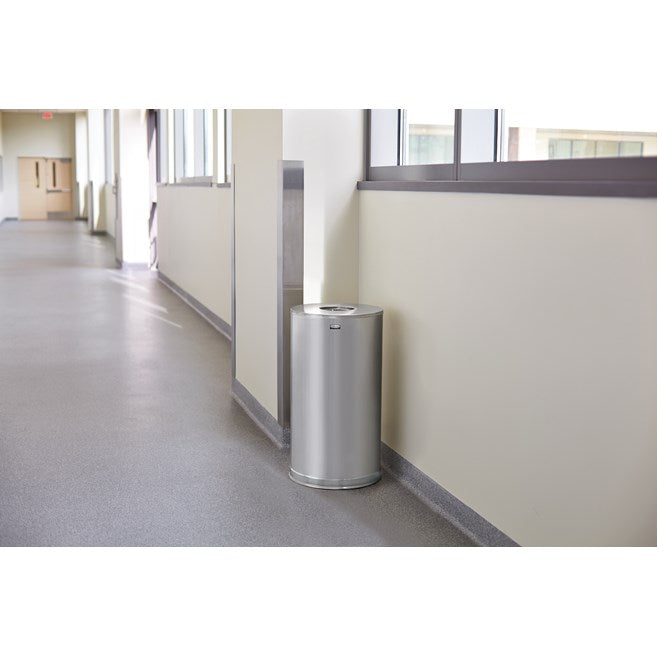 Rubbermaid 15 Gallon Metallic Round Open Top Satin Stainless Steel Trash Receptacle with Steel Liner