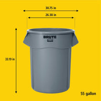 Rubbermaid Brute 55 Gallon Round Trash Can, Grey