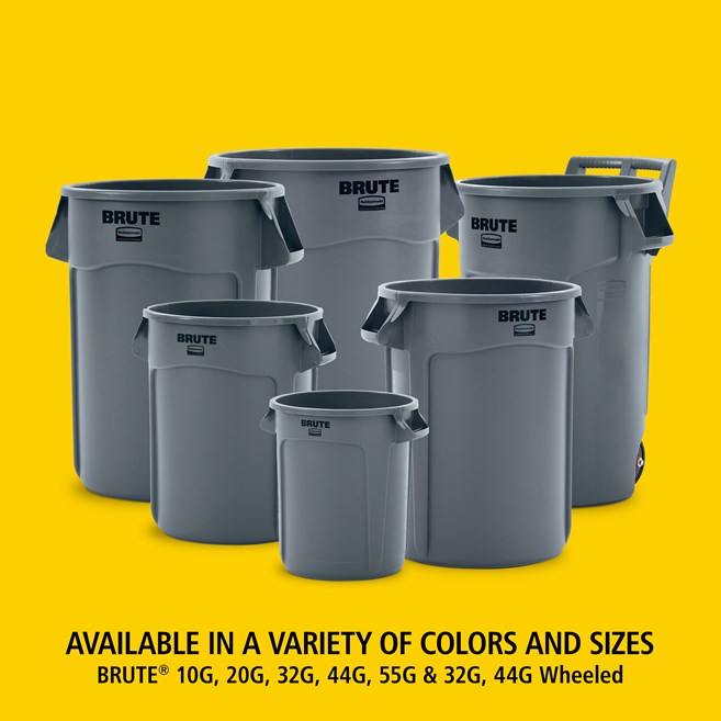 Rubbermaid Brute 44 Gallon Round Trash Can, Grey