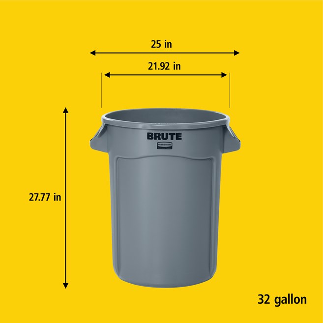 Rubbermaid Brute 32 Gallon Round Trash Can, Red
