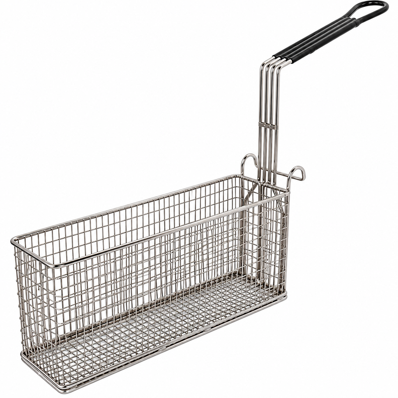 FMP Fryer Basket 13" x 4" x 6" with Black Handle & Rear Hook