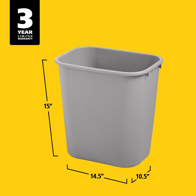 Rubbermaid 7 Gallon Rectangular Wastebasket, Grey