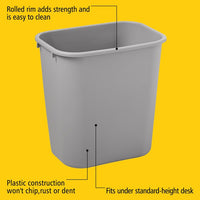 Rubbermaid 7 Gallon Rectangular Wastebasket, Grey