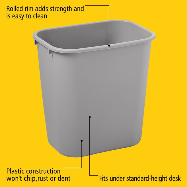 Rubbermaid 7 Gallon Rectangular Wastebasket, Grey