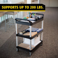 Rubbermaid Three Tier Utility Cart, Black - 33" x 18" x 37"