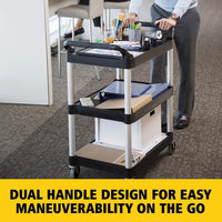 Rubbermaid Three Tier Utility Cart, Black - 33" x 18" x 37"