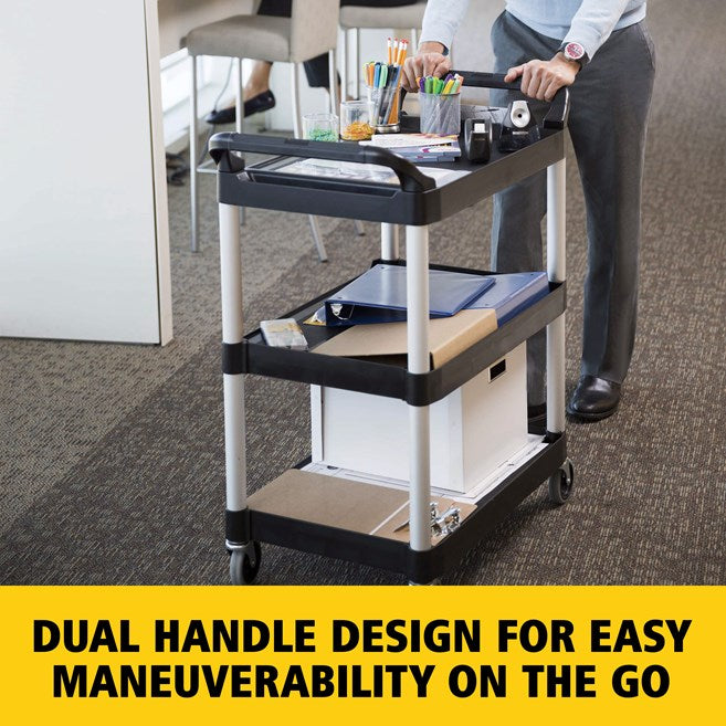 Rubbermaid Three Tier Utility Cart, Black - 33" x 18" x 37"