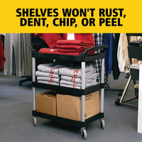 Rubbermaid Three Tier Utility Cart, Black - 33" x 18" x 37"