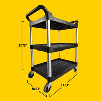 Rubbermaid Three Tier Utility Cart, Black - 33" x 18" x 37"
