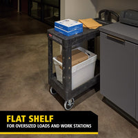 Rubbermaid Two Tier Utility Cart with Ergonomic Handle, Black - 38" x 19.3" x 33.4"