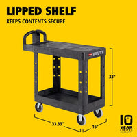 Rubbermaid Two Tier Utility Cart with Ergonomic Handle, Black - 38" x 19.3" x 33.4"