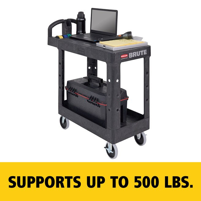 Rubbermaid Two Tier Utility Cart with Ergonomic Handle, Black - 38" x 19.3" x 33.4"