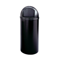 Rubbermaid Marshal Classic 15 Gallon Round Resin Trash Receptacle with Retainer Bands, Black