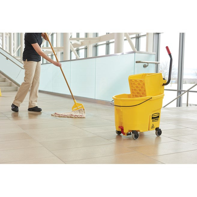Rubbermaid WaveBrake 44 Qt Mop Bucket with Side Press Wringer, Yellow