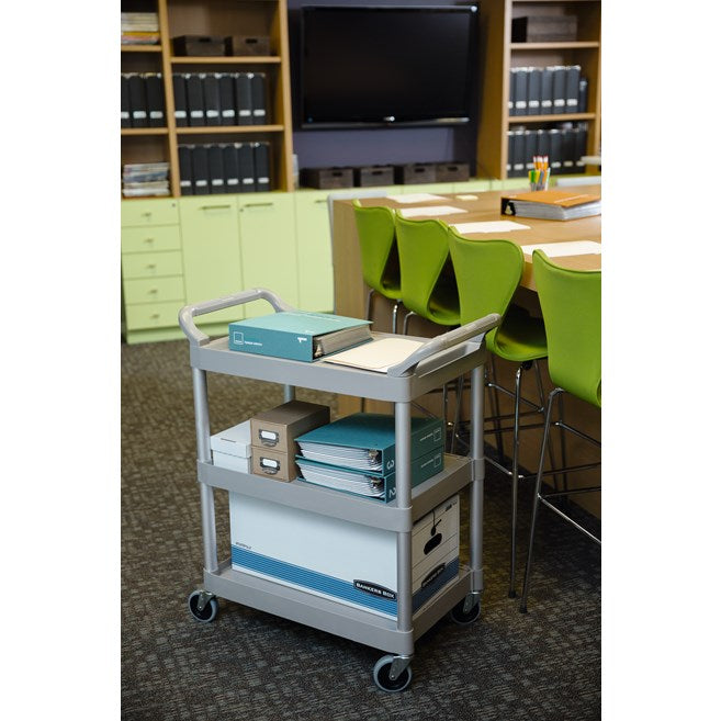 Rubbermaid Three Tier Utility Cart, Grey - 33" x 18" x 37"