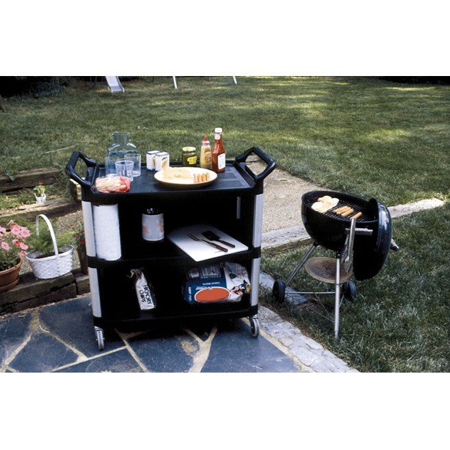 Rubbermaid Three Tier Utility Cart with 3 Enclosed End Panels, Black - 40.6" x 20" x 38"