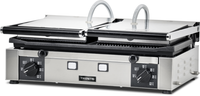 Trento Elite Series 10" x 19" Double Panini Grill Grooved Top & Half Grooved and Smooth Bottom 220V