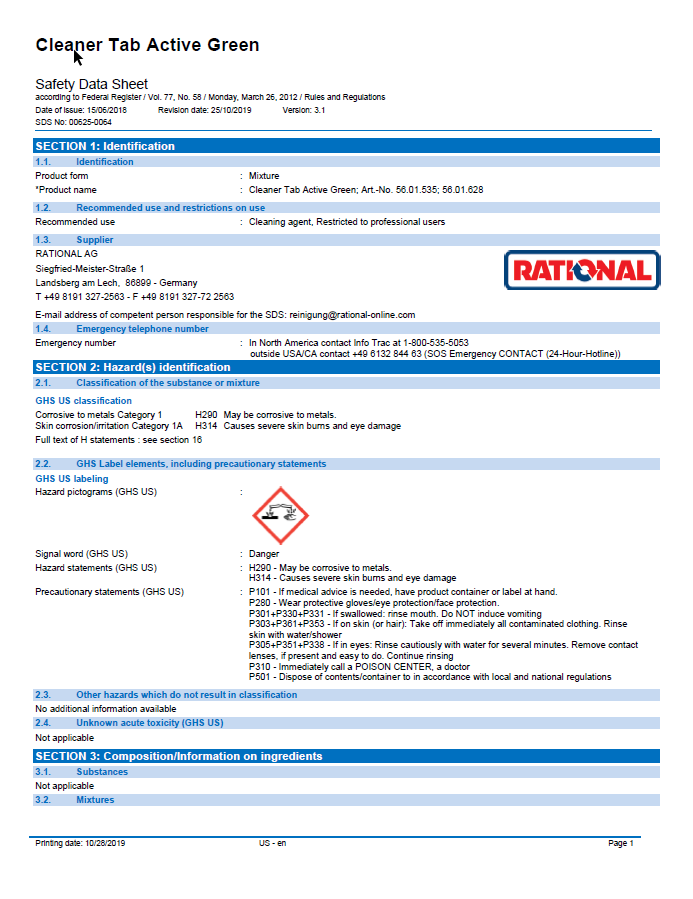Tablette nettoyante Active Green (pour appareils iCombi Pro et iCombi Classic) (150 pièces) | Rational Belgium NV Tablette nettoyante Active Green (pour appareils iCombi Pro et iCombi Classic) (150 pièces) | Rational Belgium NV