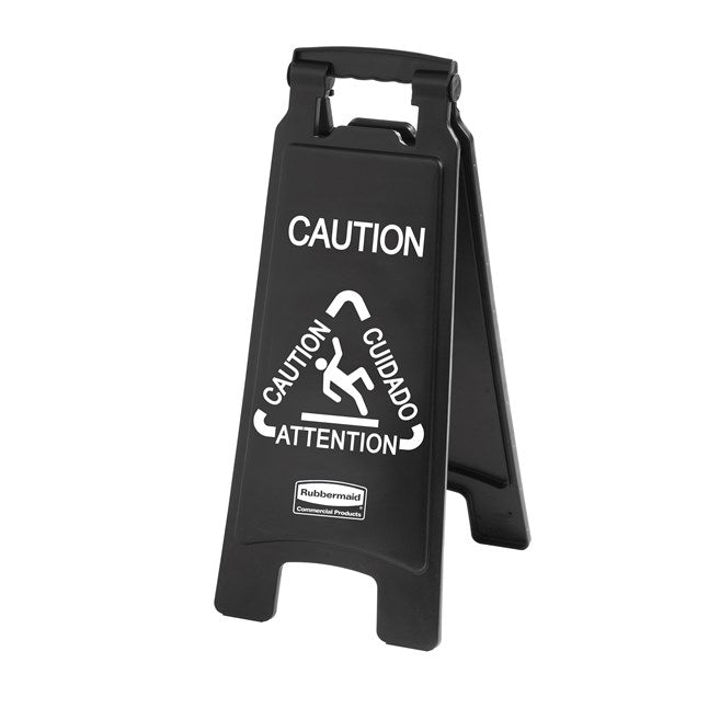 Rubbermaid Multi-Lingual 2 Sided "Caution" Wet Floor Sign, Black