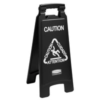 Rubbermaid Multi-Lingual 2 Sided "Caution" Wet Floor Sign, Black