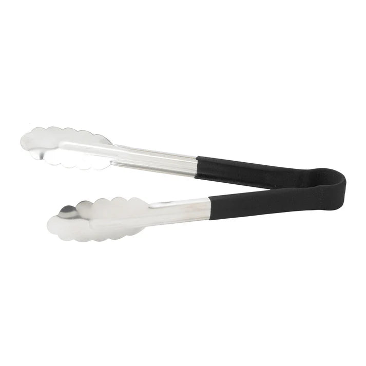Winco 9" Heat Resistant Utility Tongs Heavy Duty, Black Handle