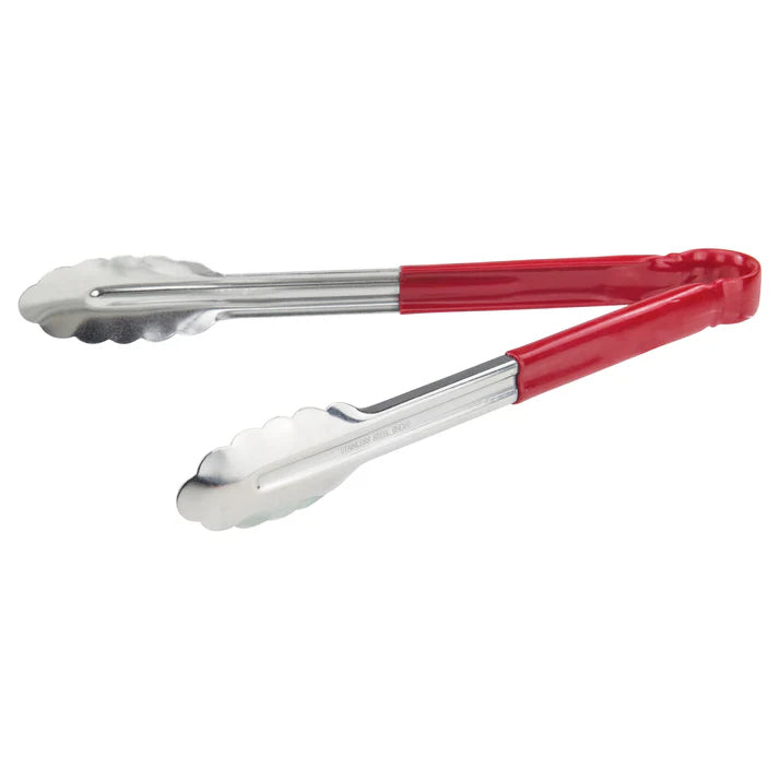 Winco 12" Utility Tongs Heavy Duty, Red Handle
