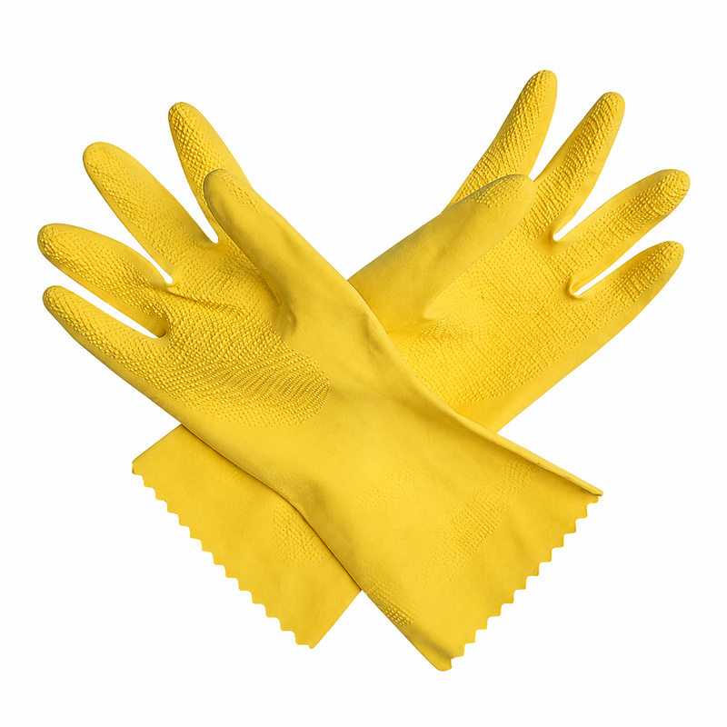 San Jamar Large Size Latex Flock Lined Gloves, Yellow