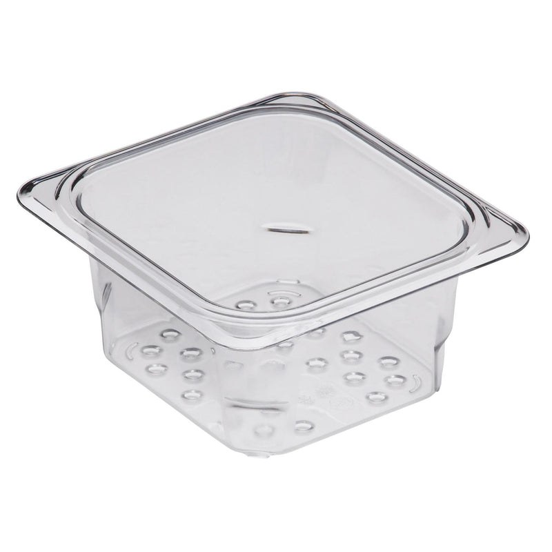Cambro 63CLRCW135 Camwear 1/6 Size Colander Pan, 3" Deep, Clear 6 /Case