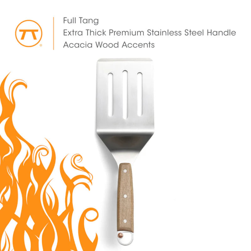 Outset Jackson Slotted Grill Spatula Stainless Steel, Acacia Wood Handle