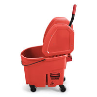 Rubbermaid WaveBrake 35 Qt Mop Bucket with Down Press Wringer, Red