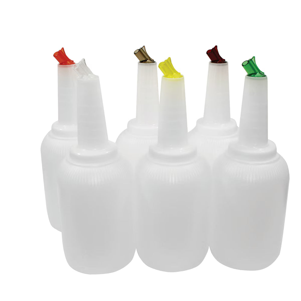 TableCraft PourMaster 1 Gallon White Pour Bottle Kit with Assorted Color Spouts & Caps, 6 /Pack