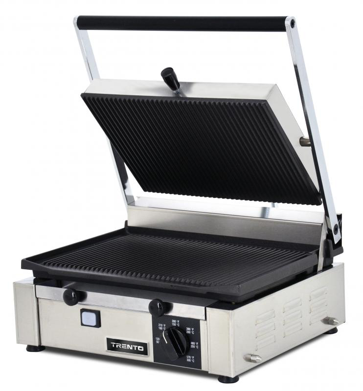 Trento Elite Series 10" x 14" Single Panini Grill with Grooved Surfaces 110V