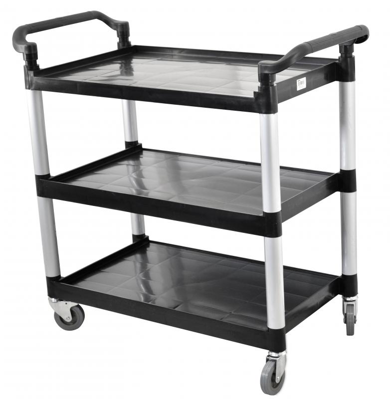 Nella Three Tier Bussing Cart with 19.5" x 31" Trays, Black