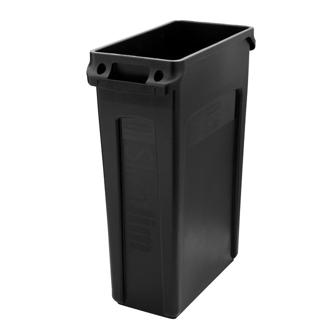 Rubbermaid 23 Gallon Rectangular Slim Jim Trash Receptacle with Venting Channels, Black