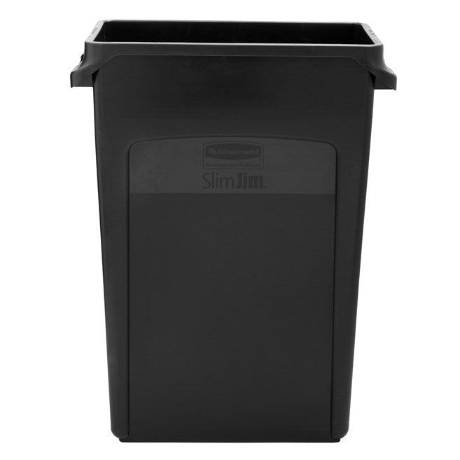 Rubbermaid 23 Gallon Rectangular Slim Jim Trash Receptacle with Venting Channels, Black
