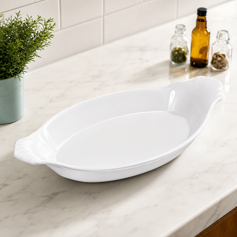 Bia 900049X 10" Oval Au Gratin Dish, White