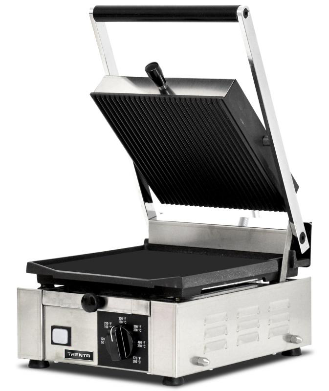 Trento Elite Series 10" x 9" Panini Grill with Grooved Top and Smooth Bottom Grill Surfaces, 110V