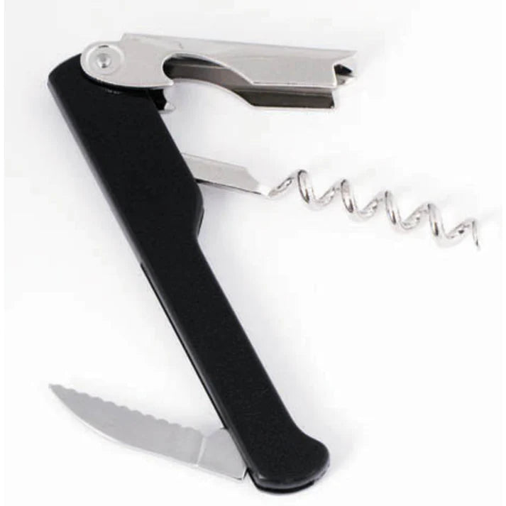 Winco Waiter's Cork with Foil Cutter & Bottle Cap Opener, Black